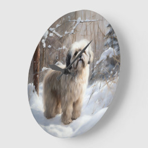 Lhasa Apso Lass es schneien Weihnachten Große Wanduhr