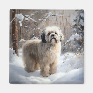 Lhasa Apso Lass es schneien Weihnachten Magnet
