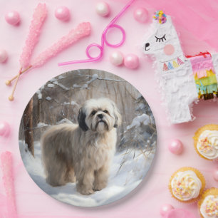 Lhasa Apso Lass es schneien Weihnachten Pappteller