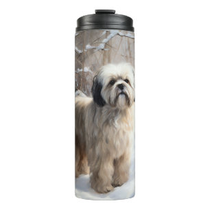 Lhasa Apso Lass es schneien Weihnachten Thermosbecher