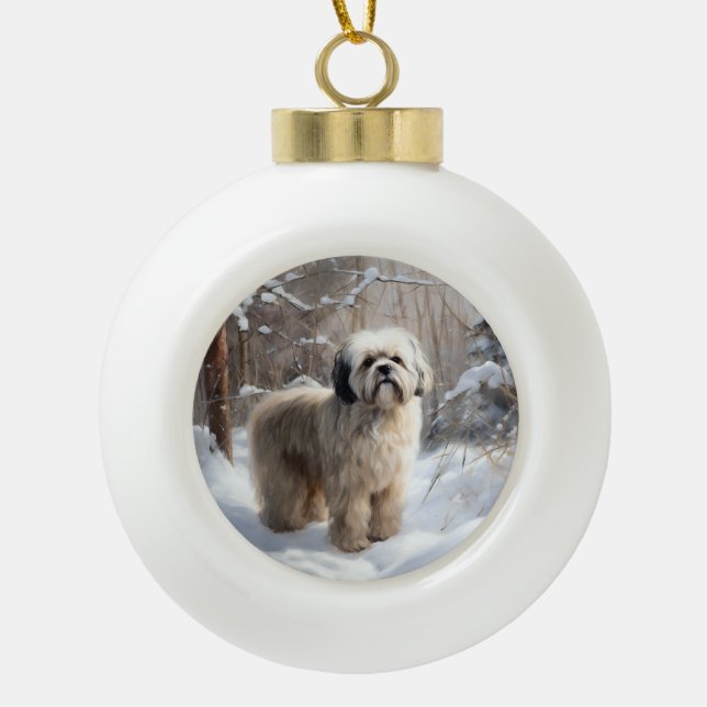 Lhasa Apso Let It Snow Weihnachten Keramik Kugel-Ornament (Vorderseite)