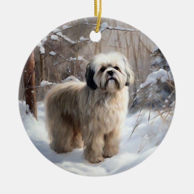 Lhasa Apso Let It Snow Weihnachten Keramik Ornament (Vorne)