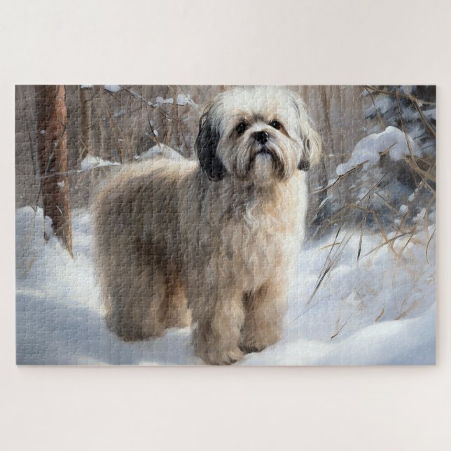 Lhasa Apso Let It Snow Weihnachten Puzzle (Horizontal)