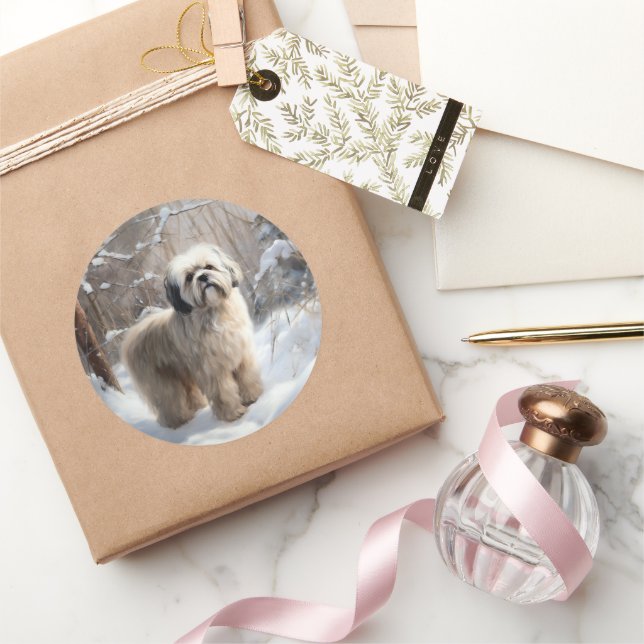 Lhasa Apso Let It Snow Weihnachten Runder Aufkleber (Schenken)