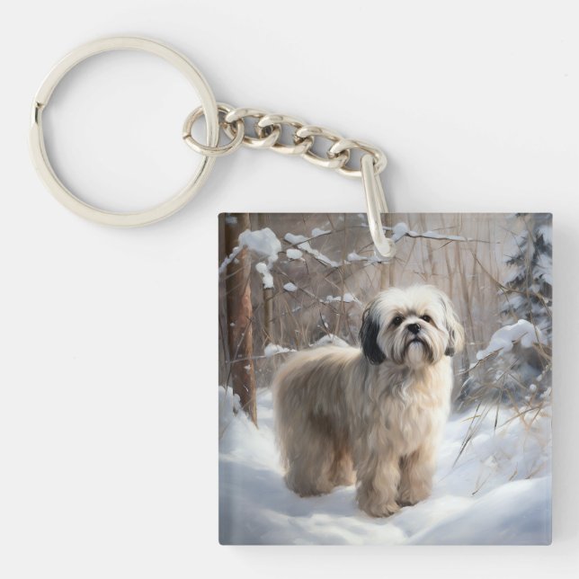 Lhasa Apso Let It Snow Weihnachten Schlüsselanhänger (Vorderseite)