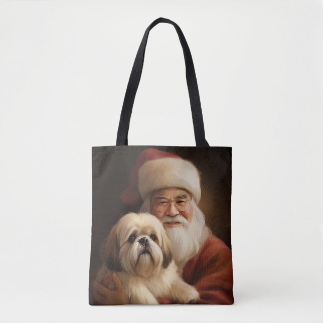 Lhasa Apso mit dem Weihnachtsmann Weihnachten (Vorderseite)
