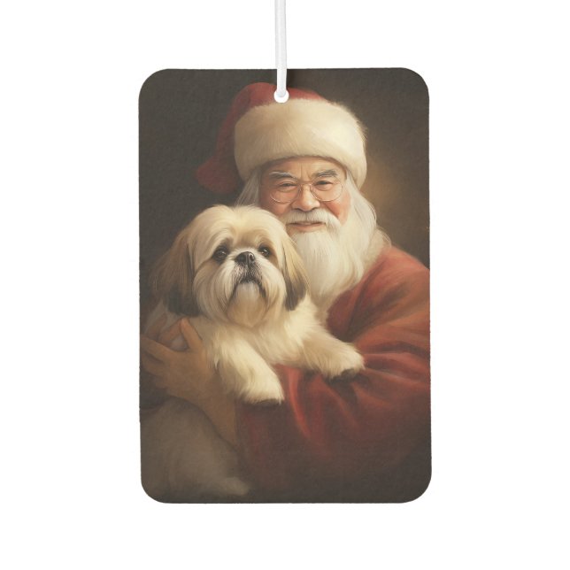 Lhasa Apso mit dem Weihnachtsmann Weihnachten Autolufterfrischer (Vorderseite)