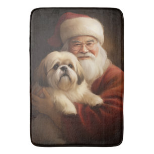 Lhasa Apso mit dem Weihnachtsmann Weihnachten Badematte