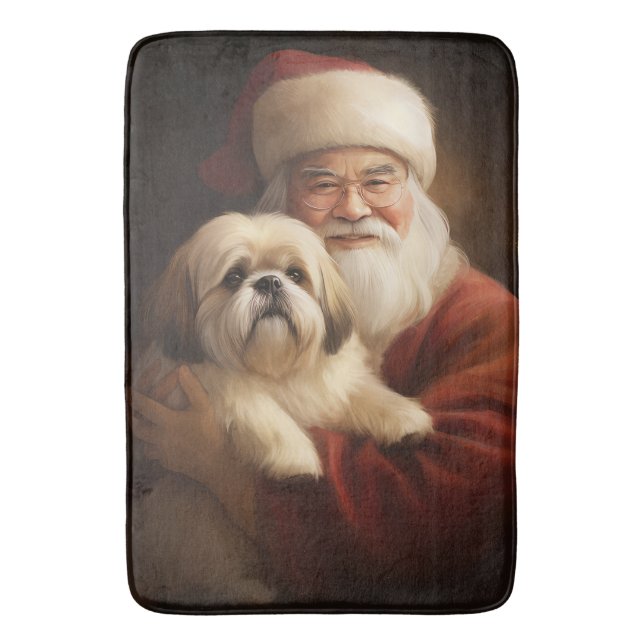 Lhasa Apso mit dem Weihnachtsmann Weihnachten Badematte (Vorderseite Vertikal)