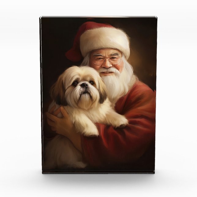 Lhasa Apso mit dem Weihnachtsmann Weihnachten Fotoblock (Vorderseite)
