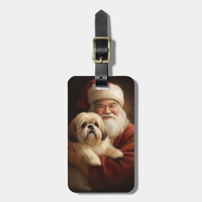 Lhasa Apso mit dem Weihnachtsmann Weihnachten Gepäckanhänger (Vorderseite vertikal)