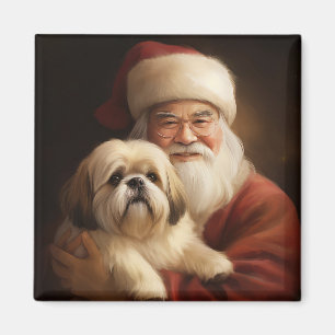 Lhasa Apso mit dem Weihnachtsmann Weihnachten Magnet