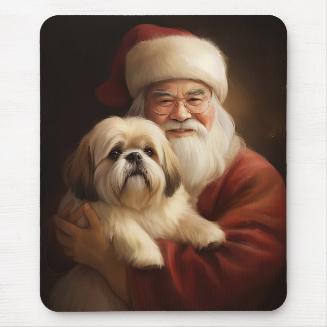 Lhasa Apso mit dem Weihnachtsmann Weihnachten Mousepad (Vorne)