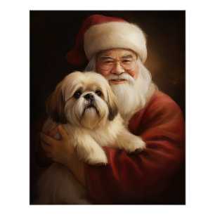 Lhasa Apso mit dem Weihnachtsmann Weihnachten Poster