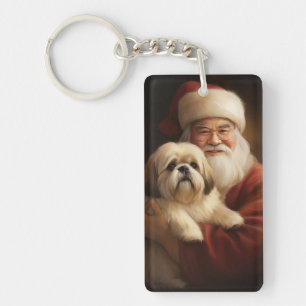 Lhasa Apso mit dem Weihnachtsmann Weihnachten Schlüsselanhänger