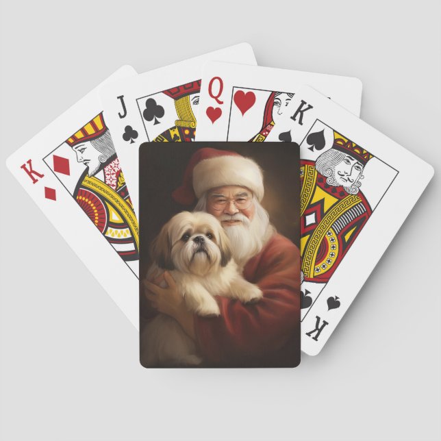 Lhasa Apso mit dem Weihnachtsmann Weihnachten Spielkarten (Rückseite)