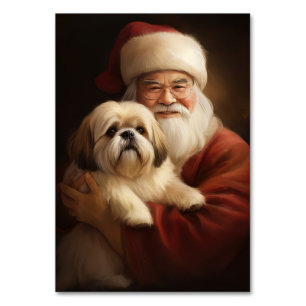 Lhasa Apso mit dem Weihnachtsmann Weihnachten Tischnummer