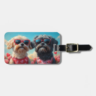 Lhasa Apso mit Herz Rosen Valentinstag Gepäckanhänger