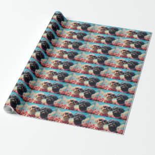 Lhasa Apso mit Herz Rosen Valentinstag Geschenkpapier