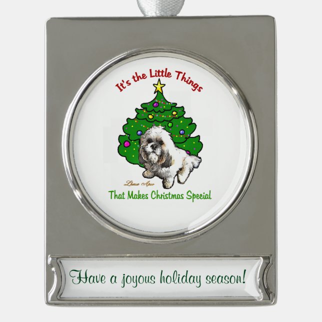 Lhasa Apso Personalisiert Weihnachten Banner-Ornament Silber (Vorderseite)