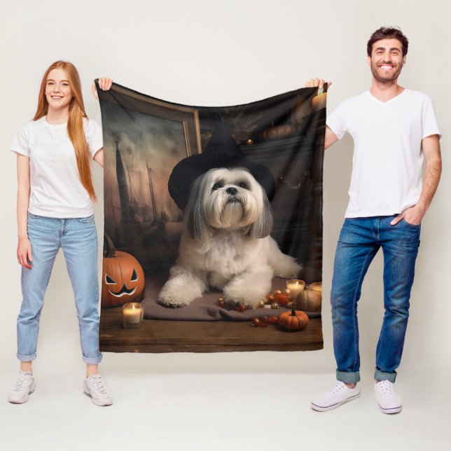 Lhasa Apso Pumpkins Halloween Beängstigend Fleecedecke (Beispiel)