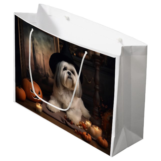 Lhasa Apso Pumpkins Halloween Beängstigend Große Geschenktüte (Vorderseite Schrägansicht)
