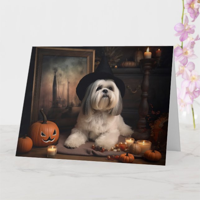 Lhasa Apso Pumpkins Halloween Beängstigend Karte (Orchidee)