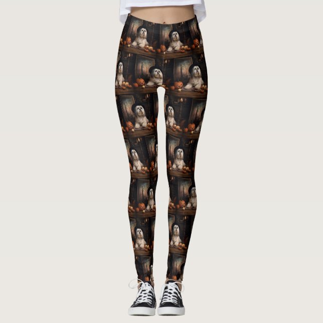 Lhasa Apso Pumpkins Halloween Beängstigend Leggings (Vorderseite)