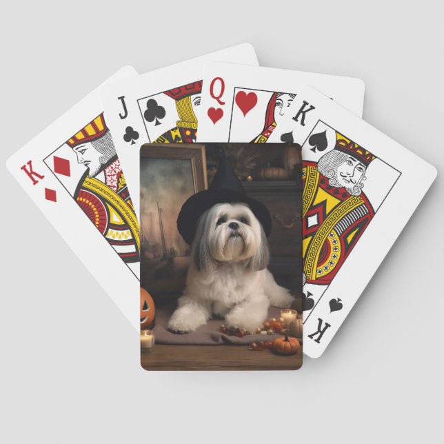 Lhasa Apso Pumpkins Halloween Beängstigend Spielkarten (Rückseite)