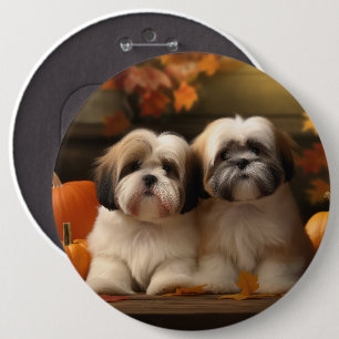 Lhasa Apso Puppy Autumn Delight Pumpkin Button