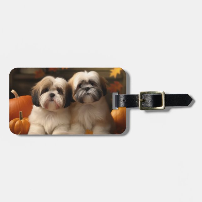 Lhasa Apso Puppy Autumn Delight Pumpkin Gepäckanhänger (Vorderseite horizontal)