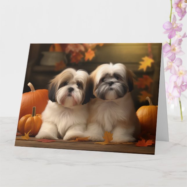Lhasa Apso Puppy Autumn Delight Pumpkin Karte (Orchidee)
