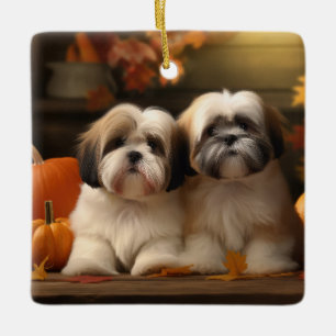 Lhasa Apso Puppy Autumn Delight Pumpkin Keramikornament