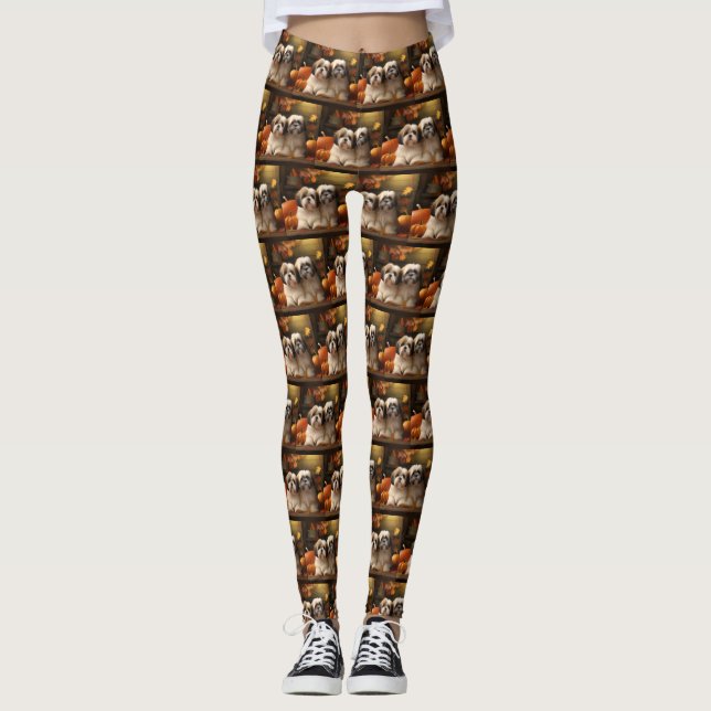 Lhasa Apso Puppy Autumn Delight Pumpkin Leggings (Vorderseite)