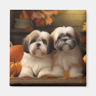Lhasa Apso Puppy Autumn Delight Pumpkin Magnet