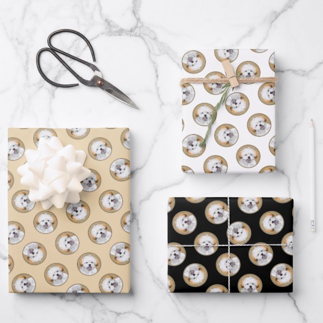 Lhasa Apso Puppy Malerei Niedliche Original Hunde  Geschenkpapier Set (Vorderseite)