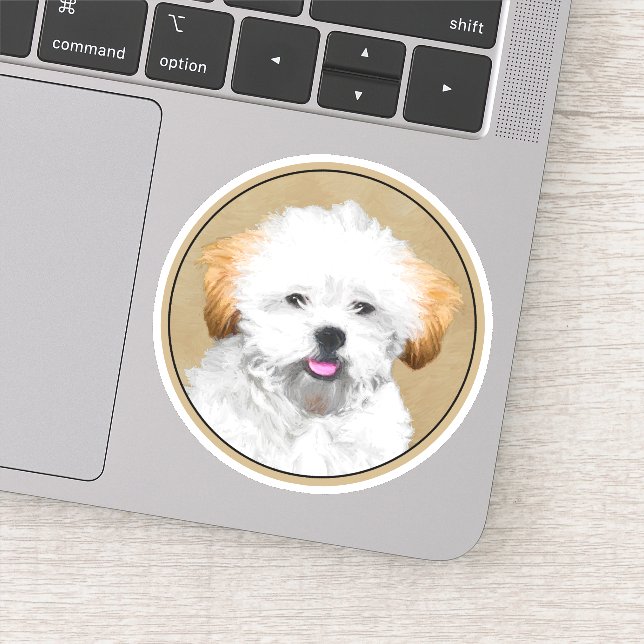 Lhasa Apso Puppy Painting - Niedliche Original Dog Aufkleber (Detail)