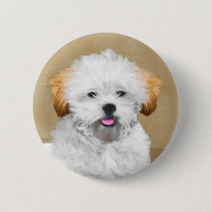 Lhasa Apso Puppy Painting - Niedliche Original Dog Button