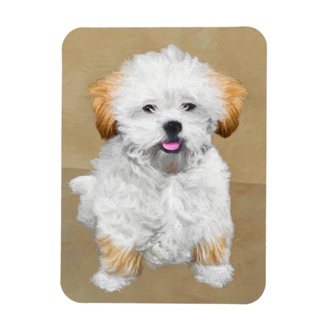 Lhasa Apso Puppy Painting - Niedliche Original Dog Magnet (Vertikal)