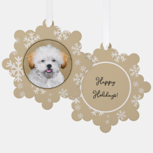 Lhasa Apso Puppy Painting - Niedliche Original Dog Ornament Karte