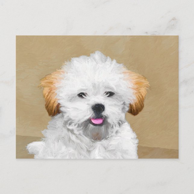 Lhasa Apso Puppy Painting - Niedliche Original Dog Postkarte (Vorderseite)