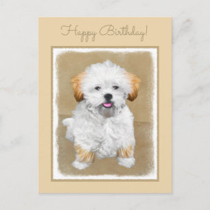 Lhasa Apso Puppy Painting - Niedliche Original Dog Postkarte