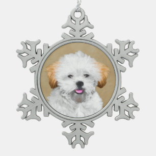 Lhasa Apso Puppy Painting - Niedliche Original Dog Schneeflocken Zinn-Ornament