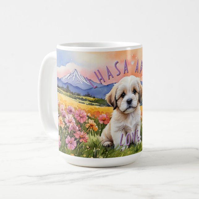 Lhasa Apso Puppy Sunrise Combo Tasse (Vorderseite Links)