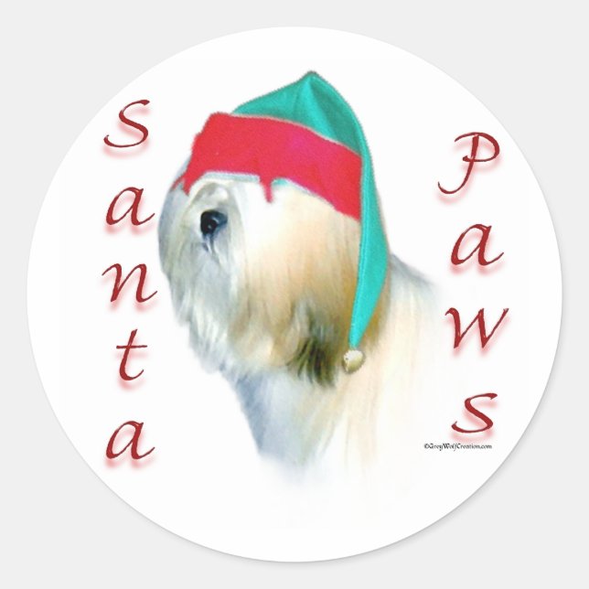 Lhasa Apso Santa Paws Runder Aufkleber (Vorderseite)