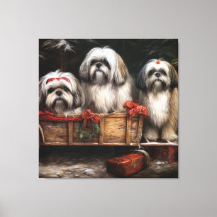 Lhasa Apso Schneeschlitten Weihnachtsdekoration Leinwanddruck