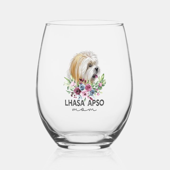 Lhasa Apso Shirt gibt Dog Mama Weinglas Ohne Stiel (Vorderseite)