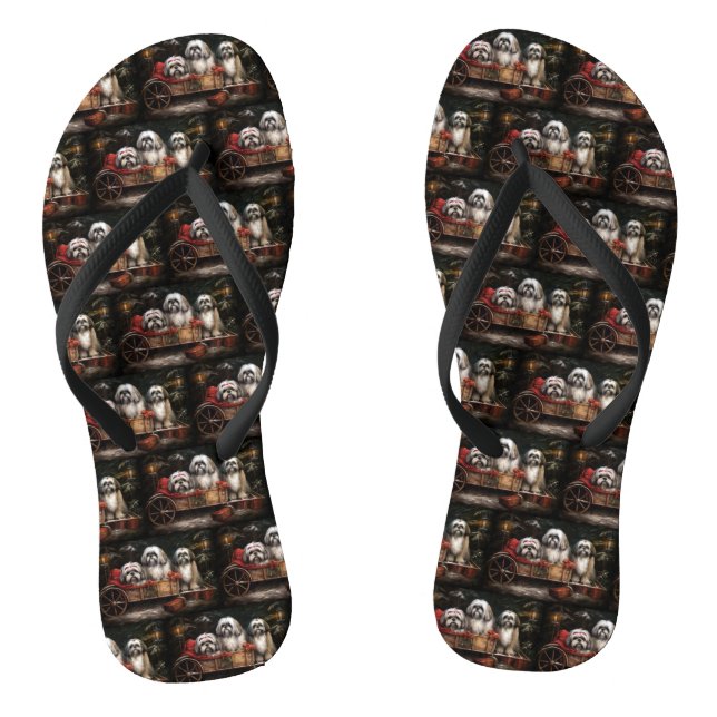 Lhasa Apso Snowy Sleigh Weihnachtsdekor Flip Flops (Fußbett)