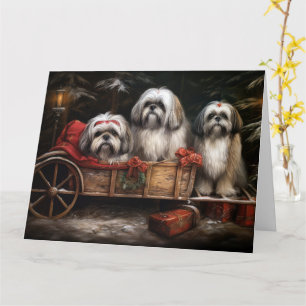 Lhasa Apso Snowy Sleigh Weihnachtsdekor Karte