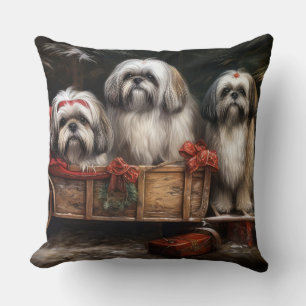 Lhasa Apso Snowy Sleigh Weihnachtsdekor Kissen